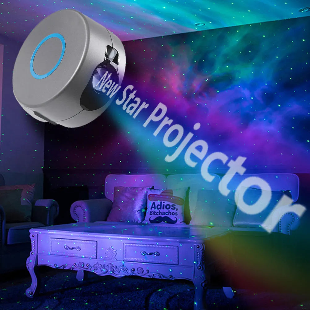 Grey starry sky projection lamp with LED and green laser for indoor atmospheric lighting