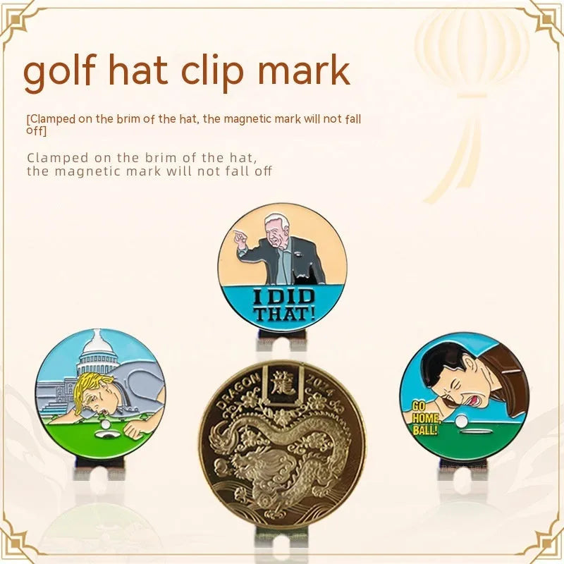 Zinc alloy golf hat clip showing engraved Dragon Year pattern for secure hat attachment