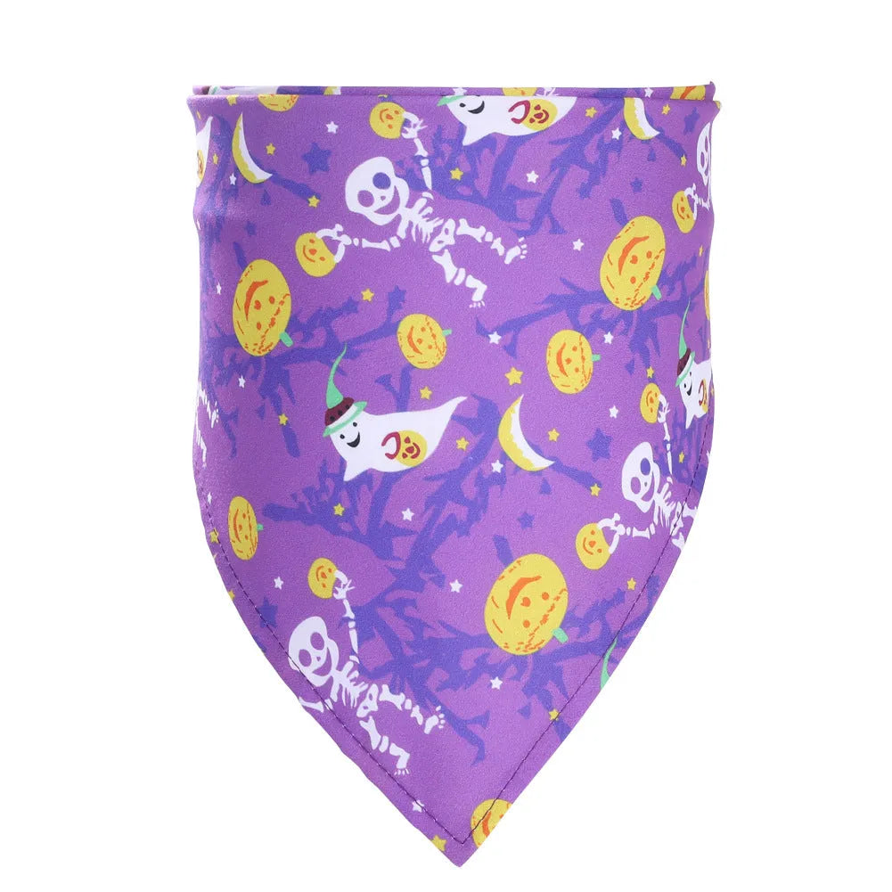 Halloween pet saliva towel triangular scarf in funny pumpkin on black colour for cats and dogs