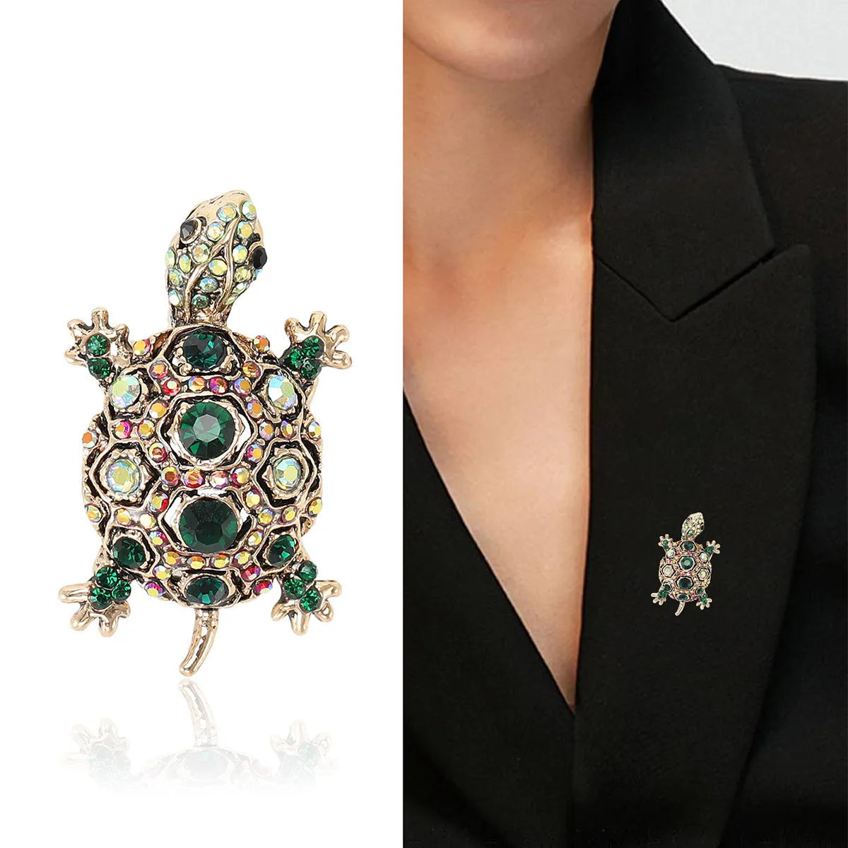 Retro rhinestone turtle brooch in alloy with diamond treatment in blue, green or red colours