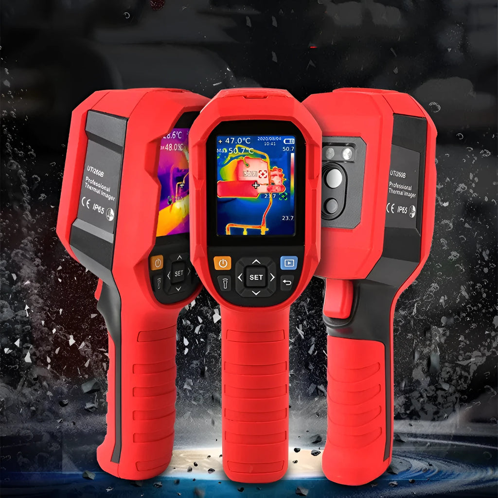 UTi series handheld infrared thermal imager with colour screen showing a thermal image.