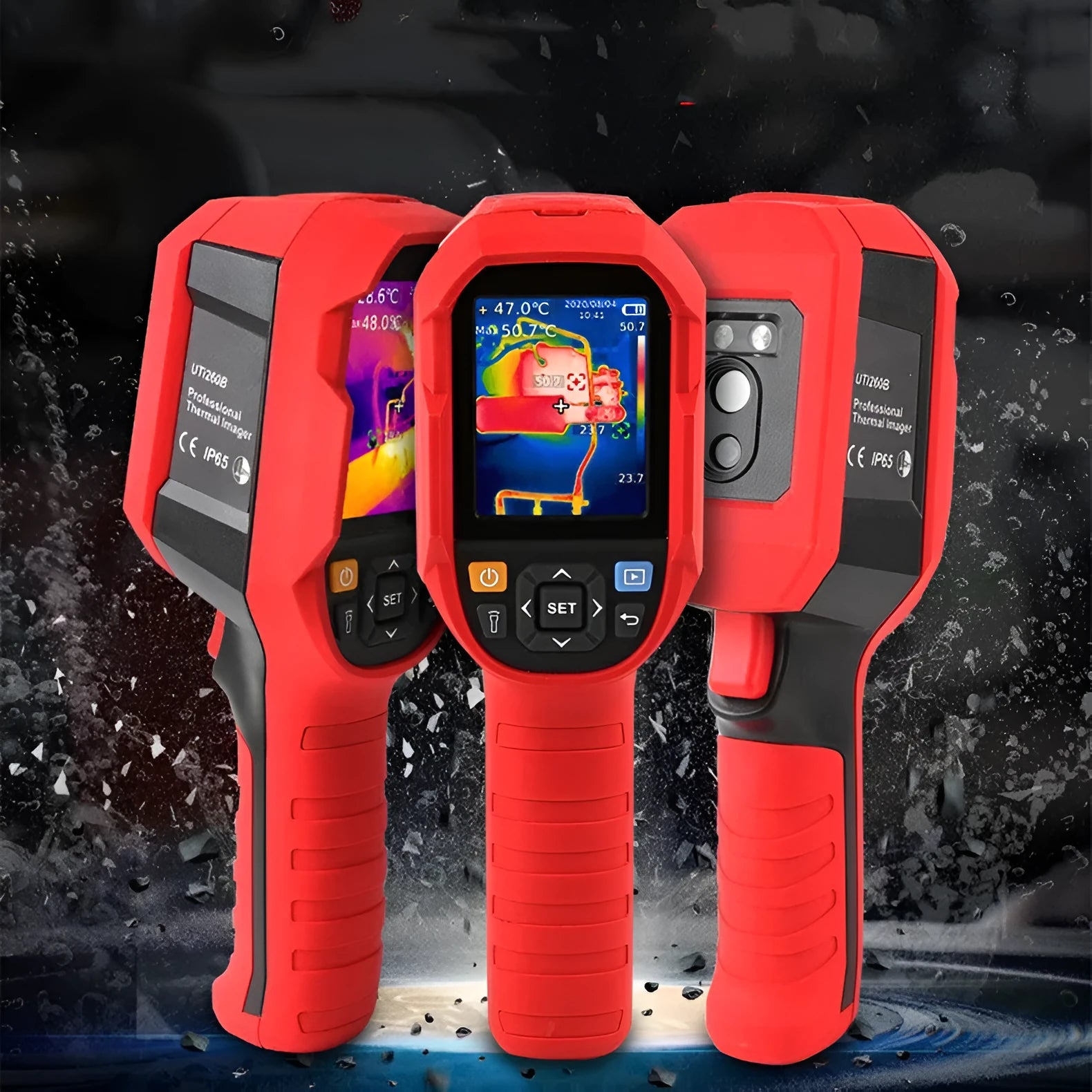UTi series handheld infrared thermal imager with colour screen showing a thermal image.