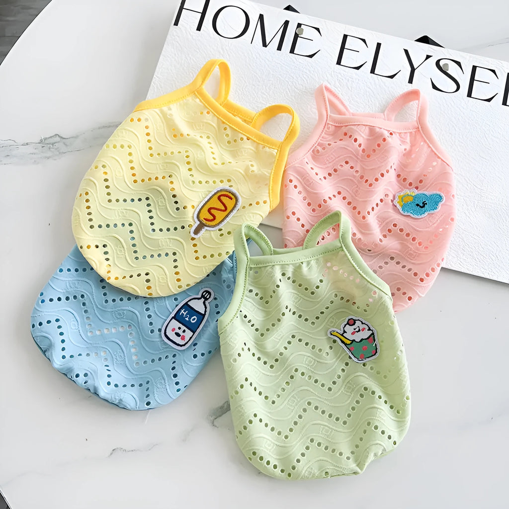 Cool mesh pet vest for dogs with adjustable strap closure in multiple colour options