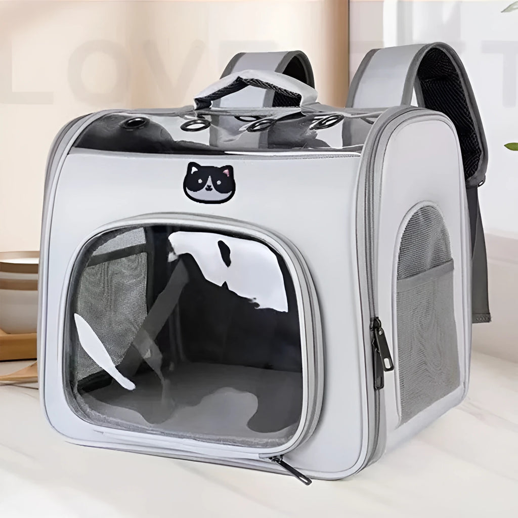 Outdoor portable see through breathable large space pet bag in polyester, 35L capacity, solid colour design