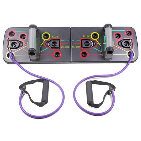 Multifunctional folding push-up board 67x19x1.5cm with pull rope bracket and two armrests