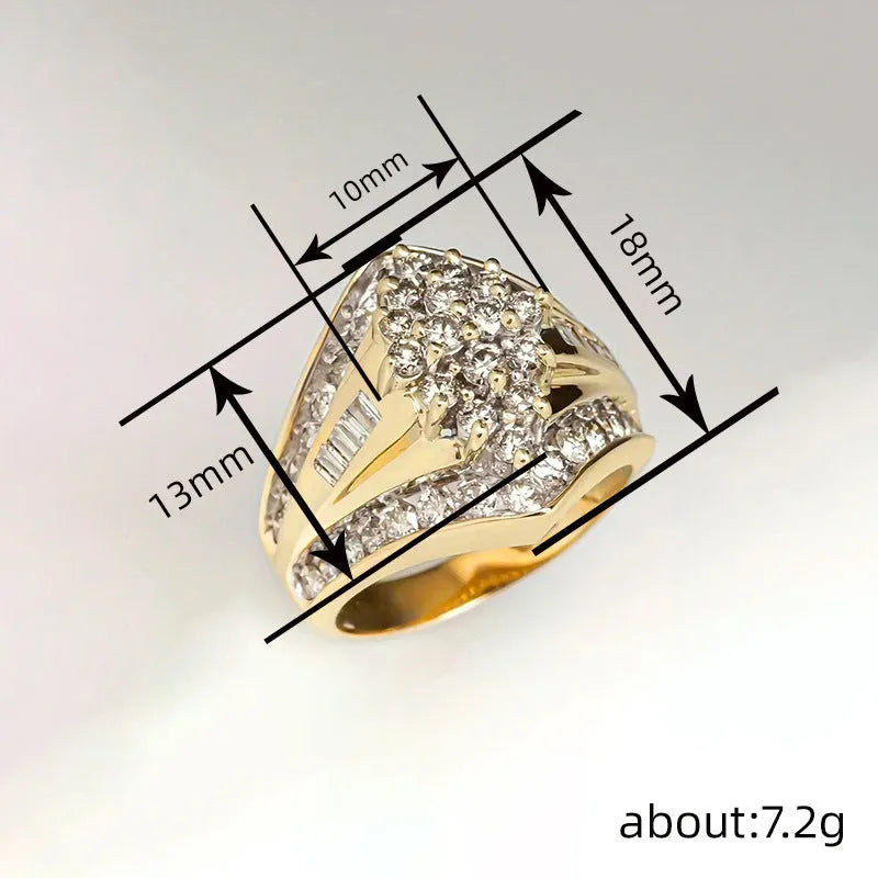 Geometric copper fashion ring with electroplated gold finish and sweet palace style elements