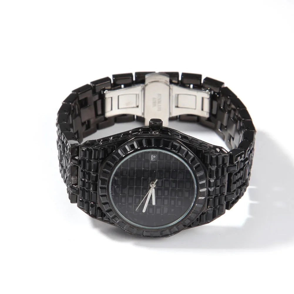 Mens quartz casual round hip hop sports watch with 40mm alloy case and mineral glass dial