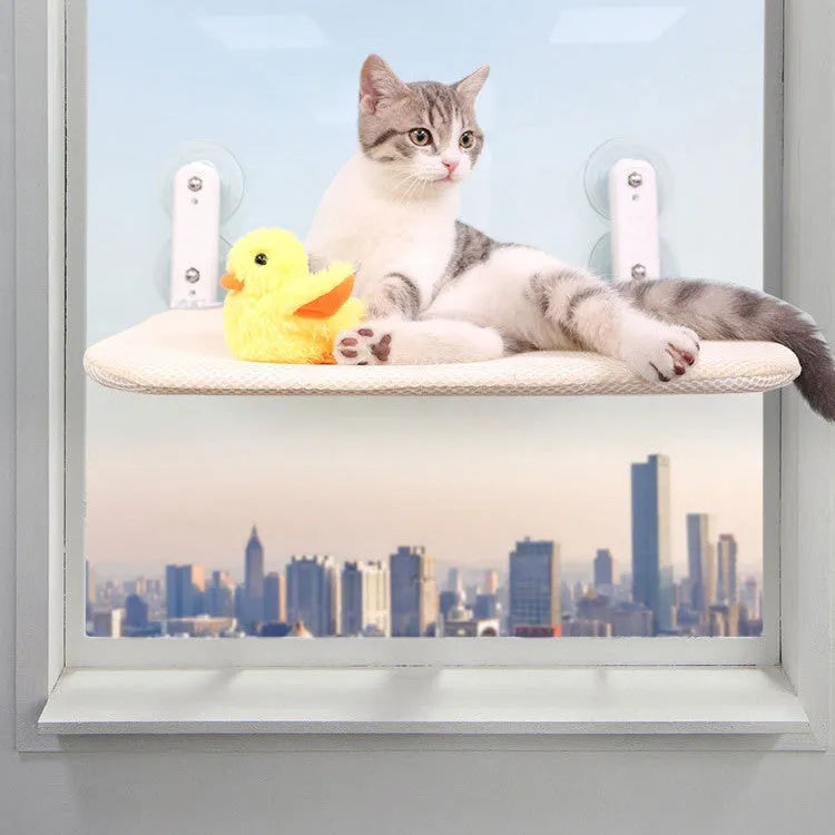 Cat litter seat cushion with stainless steel frame and suction cups on window