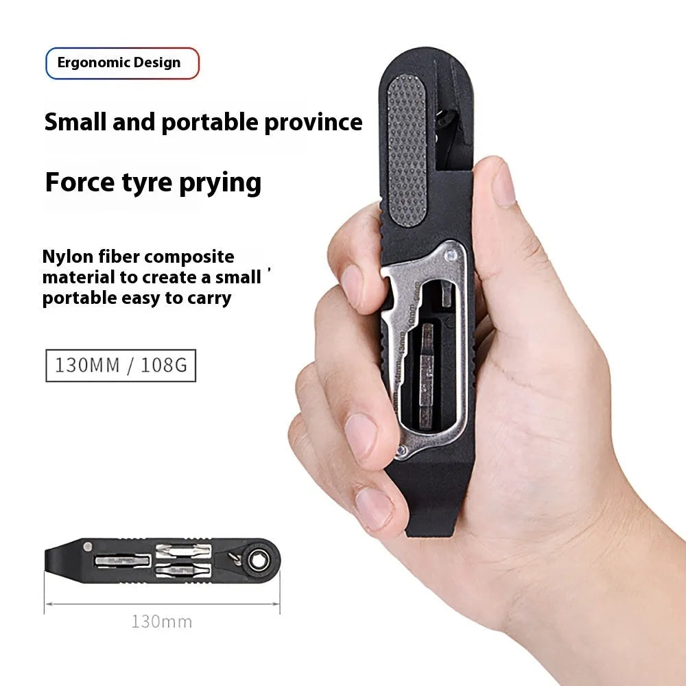 Multifunctional pry tire bar ratchet wrench in nylon tool steel, colour TL-TS02, specification TS02, for bicycle repair and carrying.