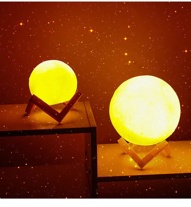 Warm white 3D print moon lamp LED night light with touch switch, 8cm or 12cm, PVC