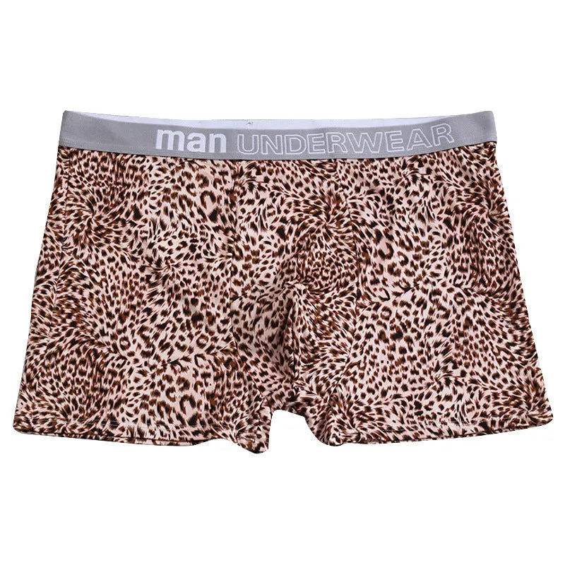 Men's leopard print boxer shorts in loose fit mid waist design