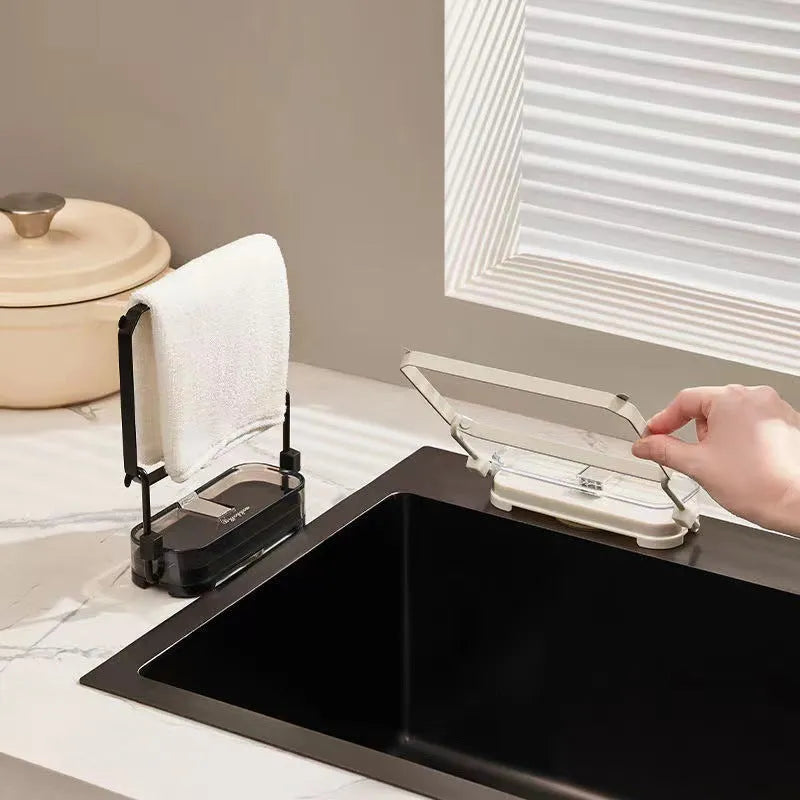 Dark green gold kitchen sink filter rack with suction cups and fine mesh for food waste collection