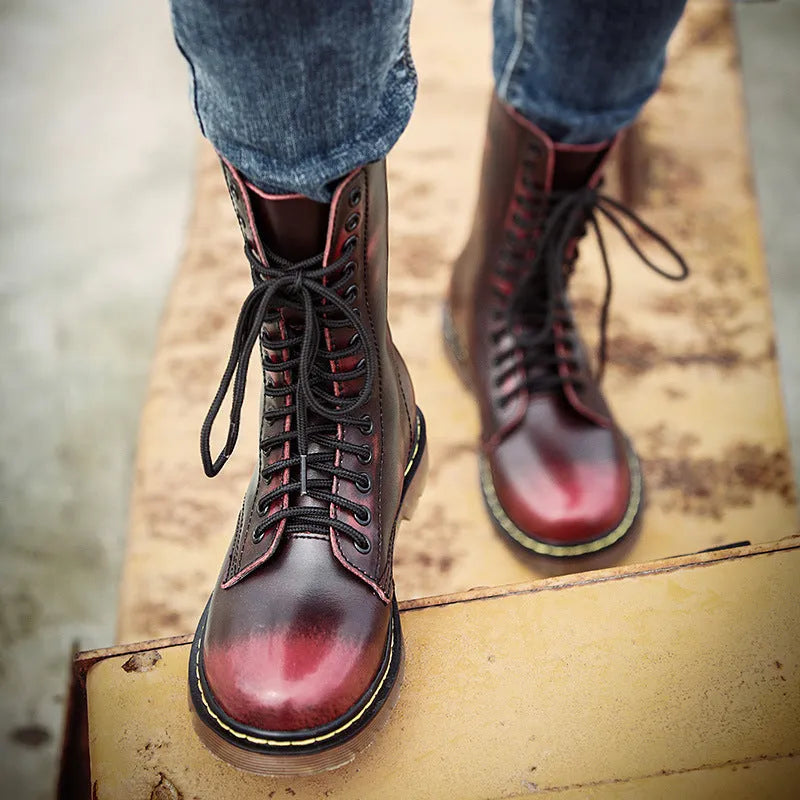 Men's leather lace-up boots with cotton lining in black, brown or wine red colours