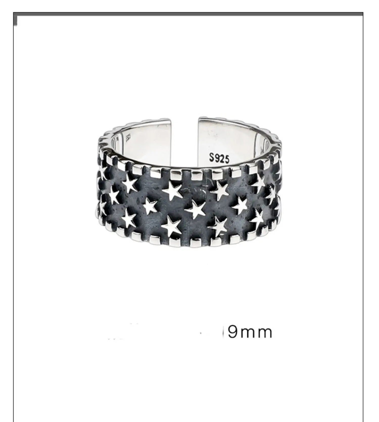 925 sterling silver adjustable ring with geometric five-pointed star pattern for men and women