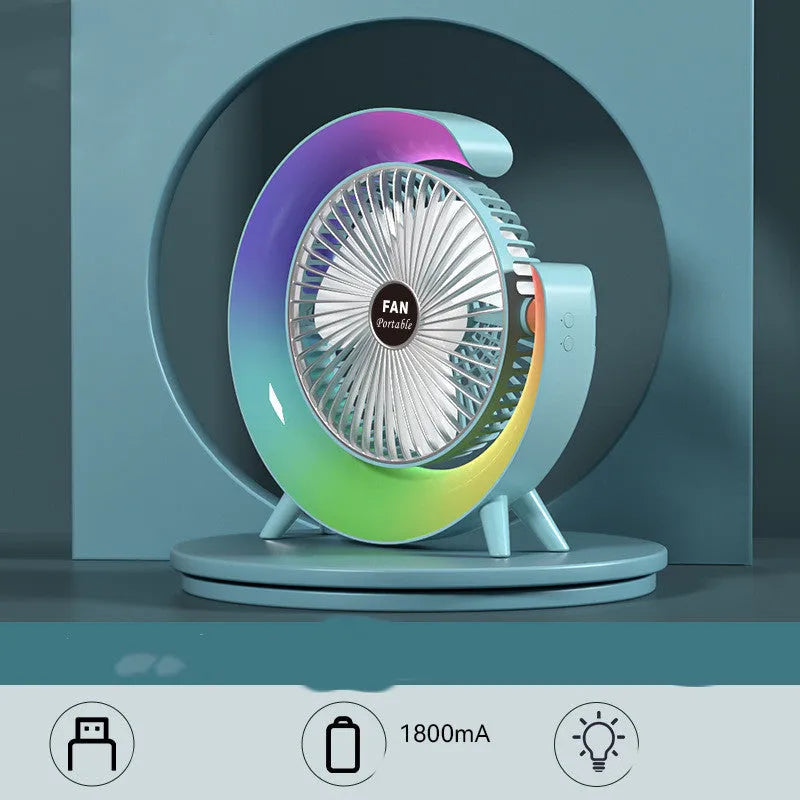 Desktop silent mini electric fan with night light and 180-degree swivel head in grass green colour