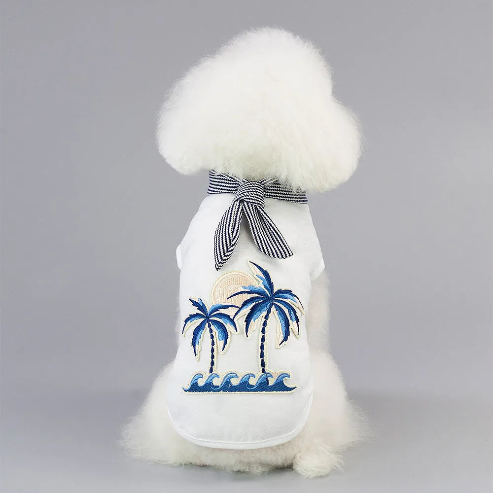 Cotton coconut tree embroidery pet clothing in pink for small to large dogs with casual style