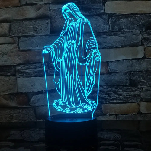 3D LED night light with laser engraved acrylic plate showing dual ring pattern, ABS base with touch controls