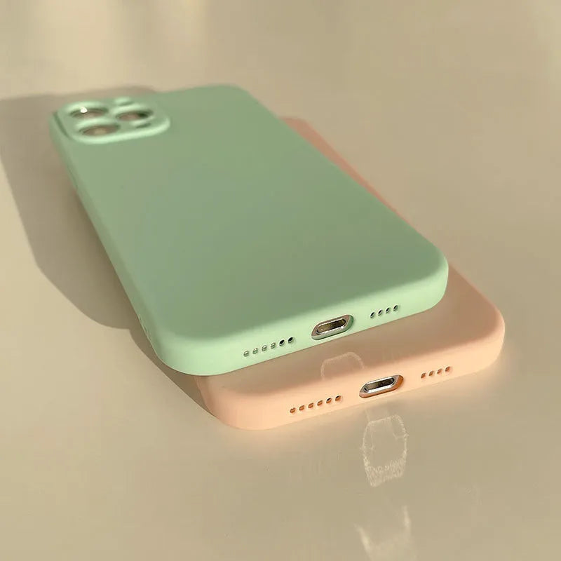 Frosted matte finish TPU phone case for iPhone 14 in slate blue colour on a white background.
