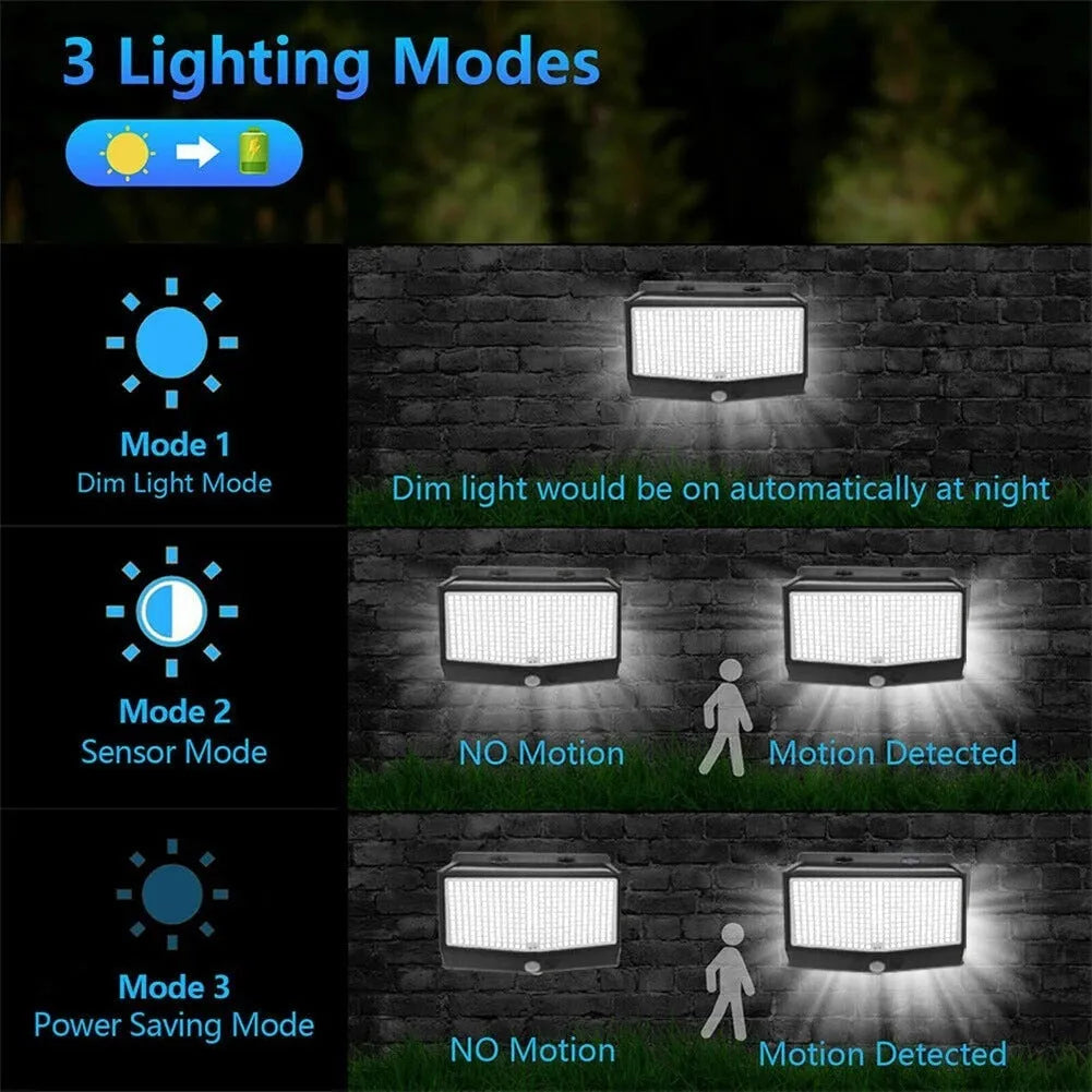 468LED separate-body solar wall light with motion sensor on brick wall