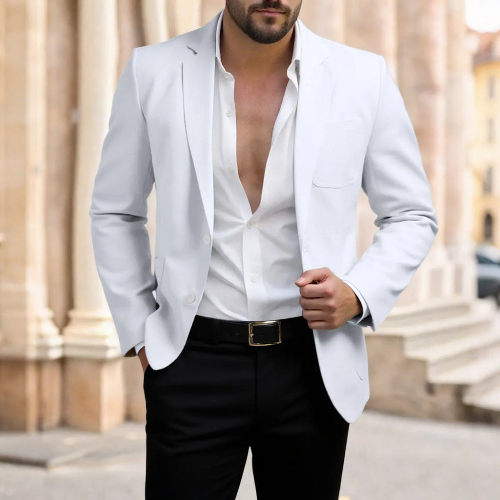 Men's Korean slim fit blazer in Khaki, cotton blend with patch pockets