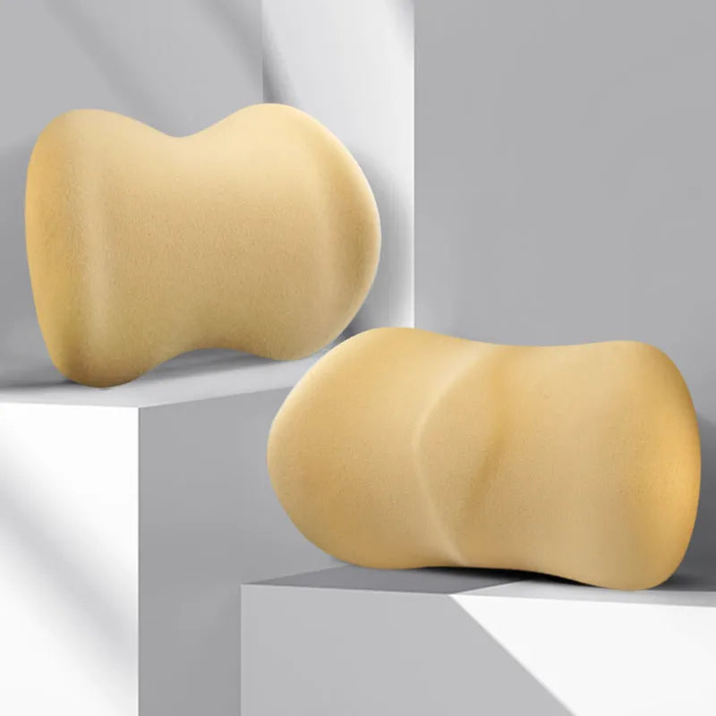 Car seat headrest pillow and lumbar support pillow set in multiple colour options for summer driving comfort