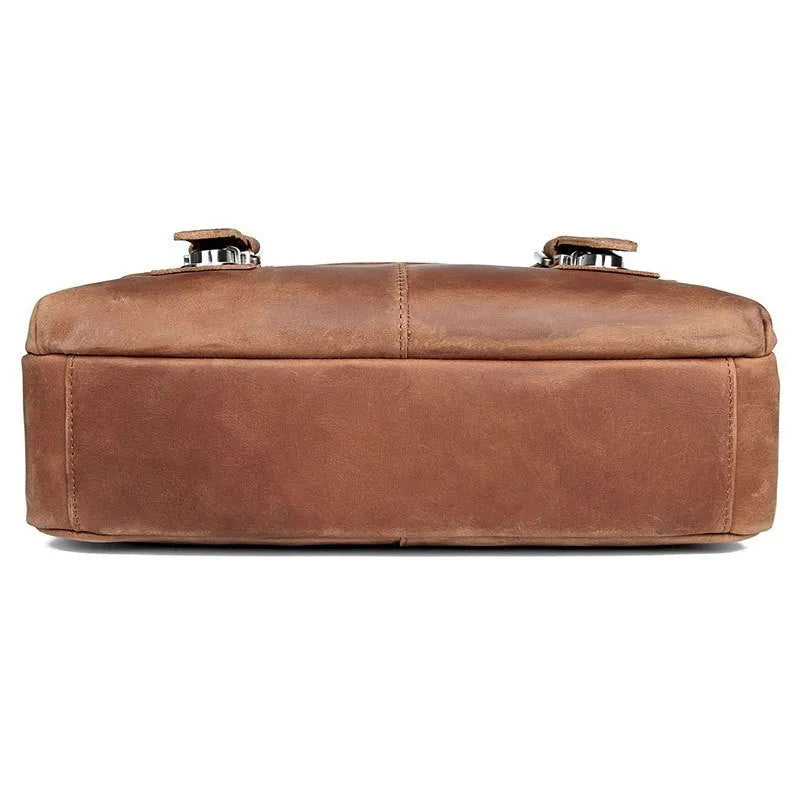 Vintage leather crossbody bag for men in brown first layer cowhide with wear-resistant finish