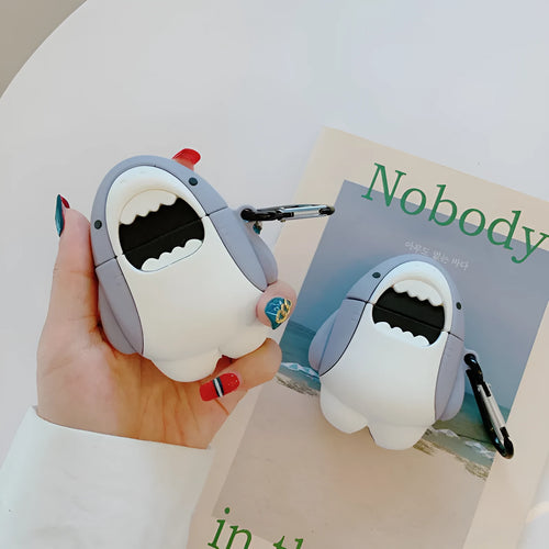 Black shark design silicone protective cover for Apple AirPods 1 and 2 charging case