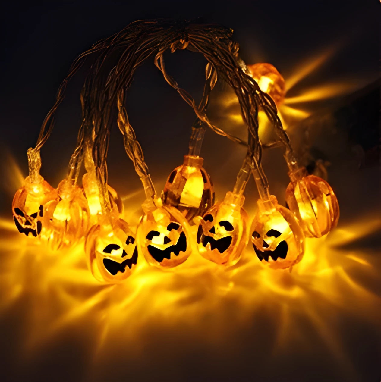 Halloween LED string lights with pumpkin and ghost decorations on 1.2 metre waterproof battery-powered string