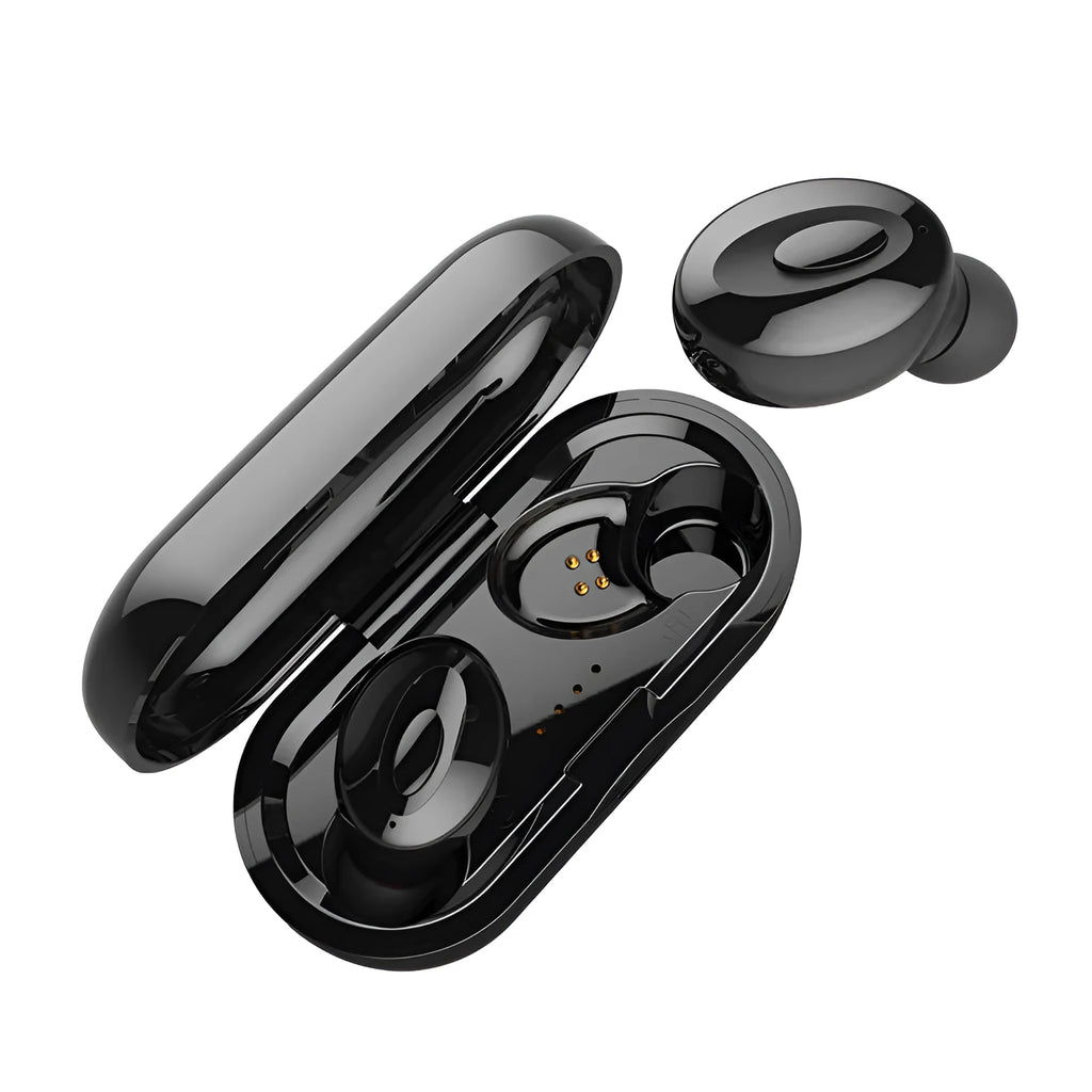 Black Bluetooth earphone with Bluetooth 5.0, 10 metre range, 120 hour standby, and NFC function