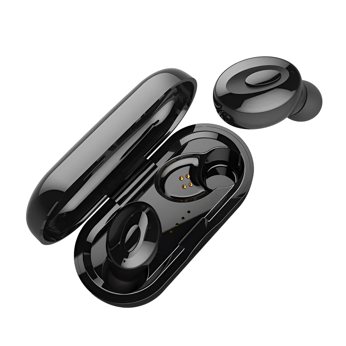 Black Bluetooth earphone with Bluetooth 5.0, 10 metre range, 120 hour standby, and NFC function