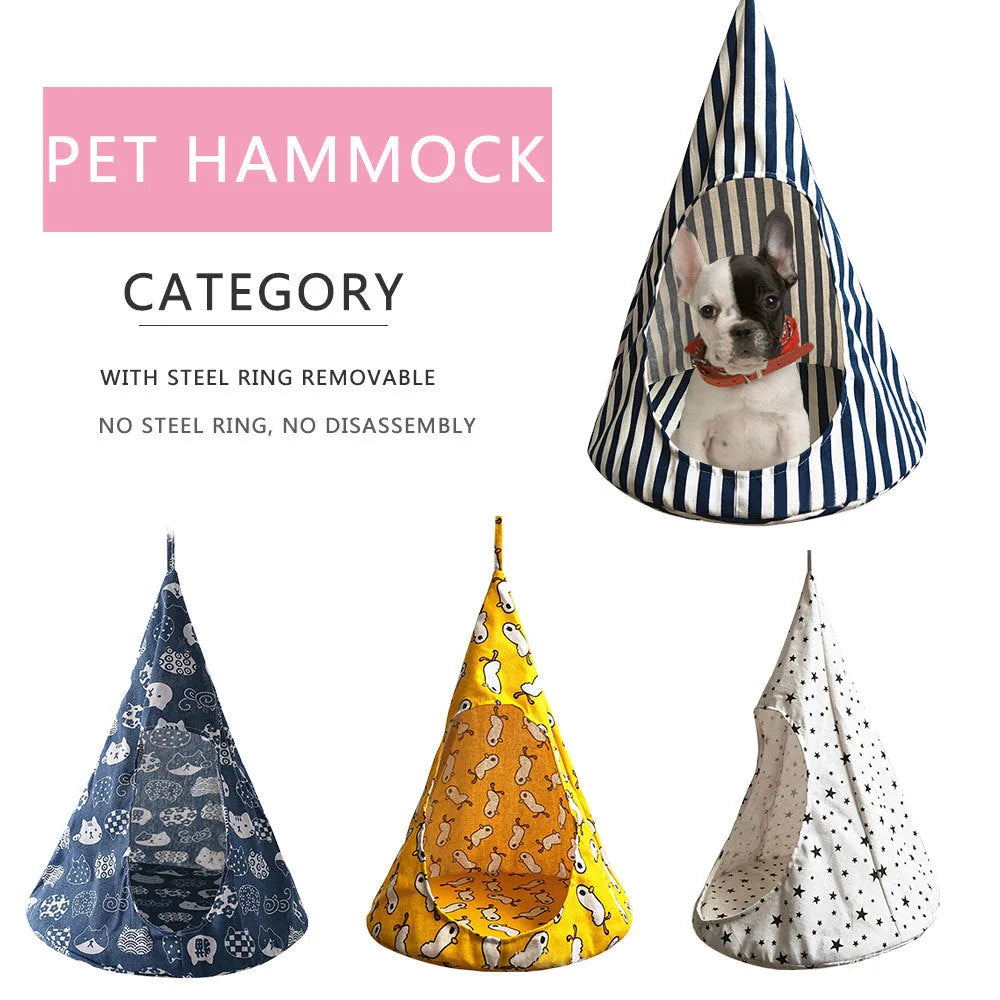 Cloth hanging cat bed nest in cotton print, S size 35x35x45cm for small pets