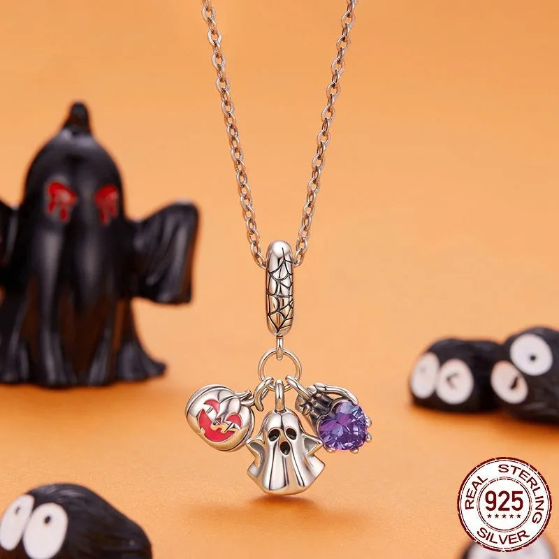 Halloween ghost three-in-one pendant bead in 925 sterling silver, 2.2x1.6cm with 0.45cm aperture, colour SCC3180