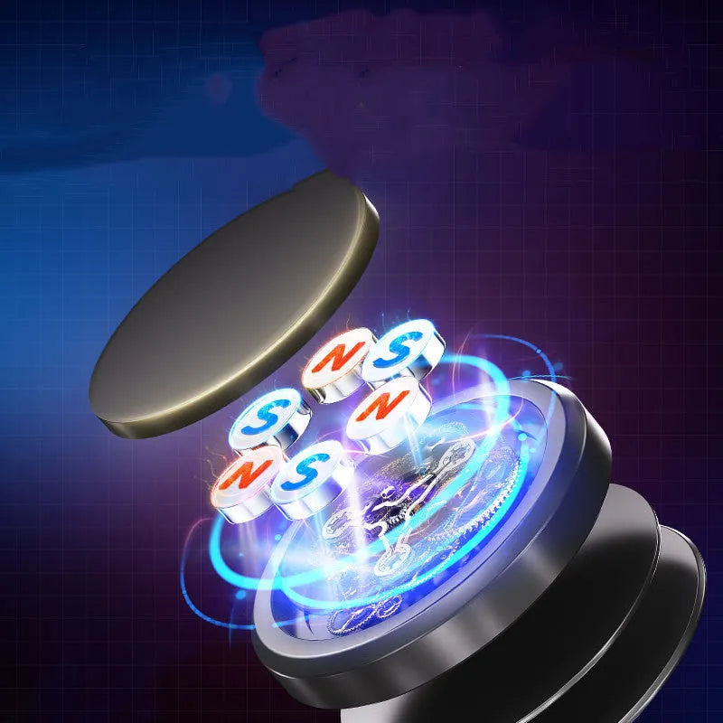 Obsidian Black alloy magnetic mobile phone holder with centripetal force technology on a desk
