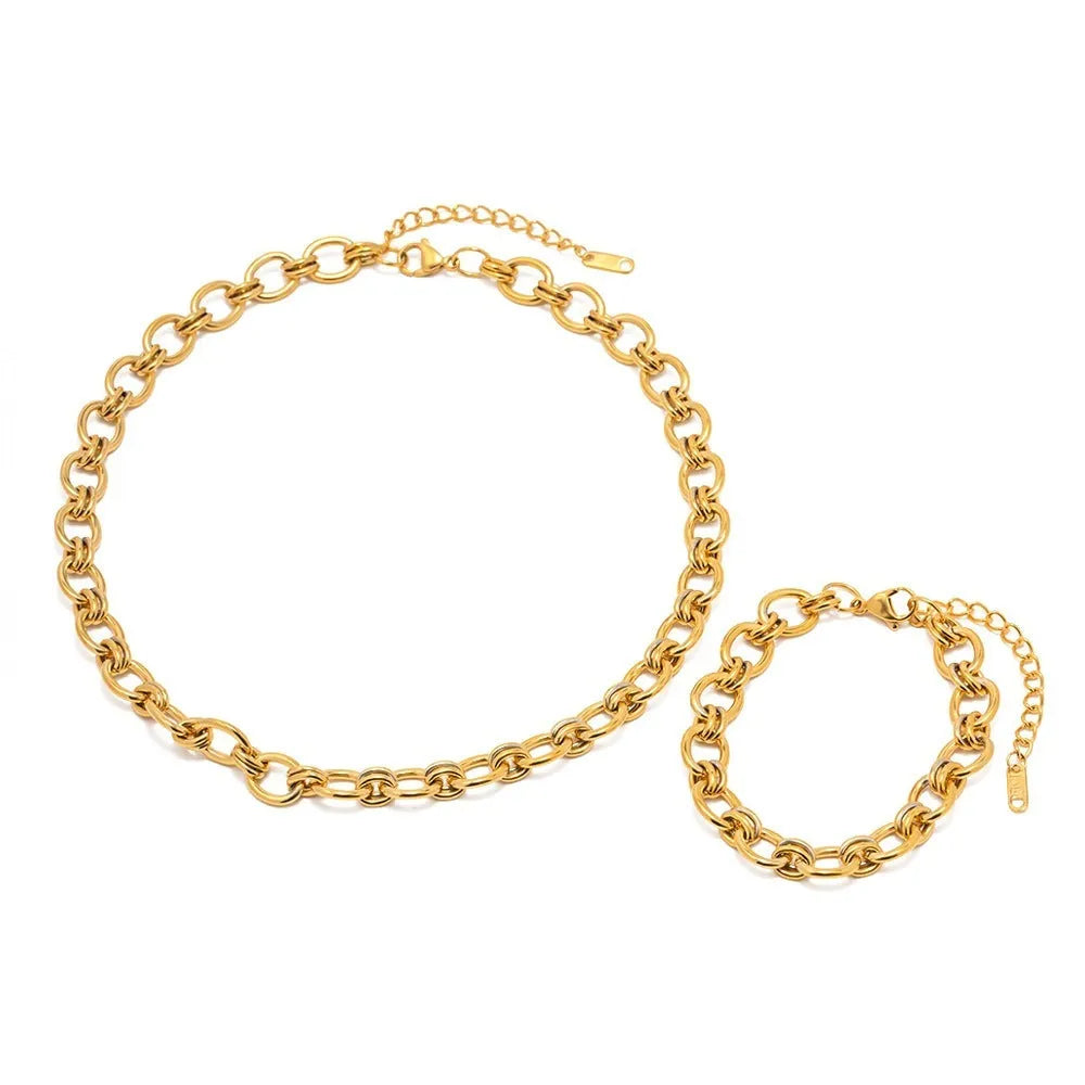 European And American Ins Style 18K Gold-Plated Chain Bracelet Made of Titanium Steel with O-Ring Chain for Women as Necklace Ornament in Gold