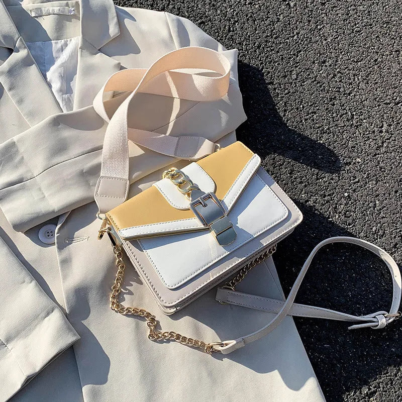 Women's PU shoulder chain bag in horizontal square shape, small square messenger bag with chain strap
