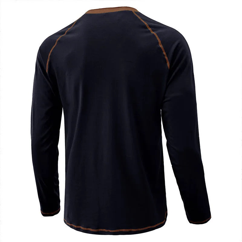 European and American men's long-sleeved cotton T-shirt with raglan sleeves, straight fit, available in multiple colours