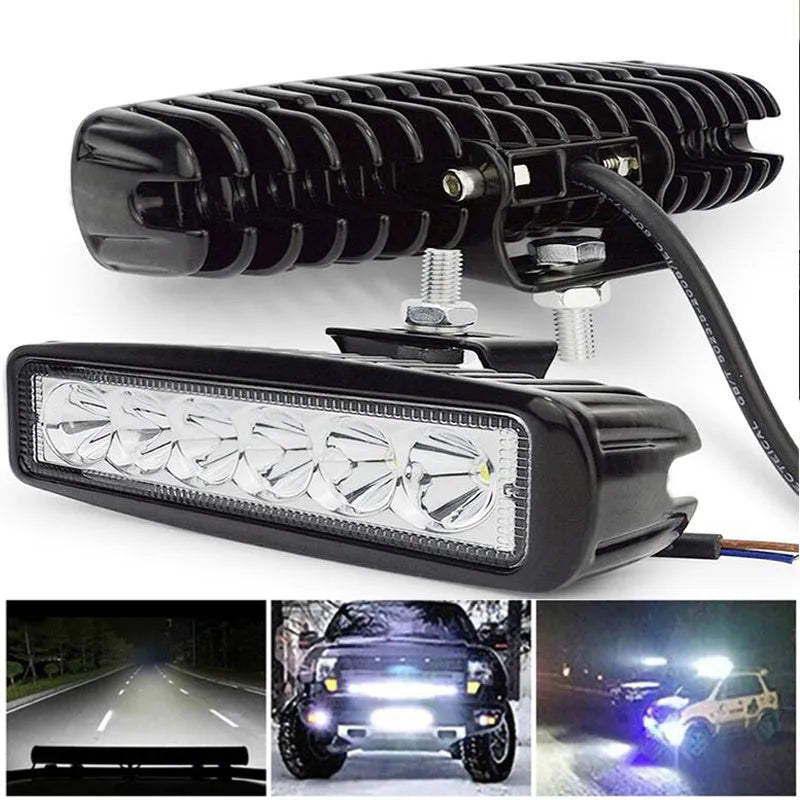 Black die-cast aluminium car auxiliary spotlight with six LEDs for off-road and night driving.