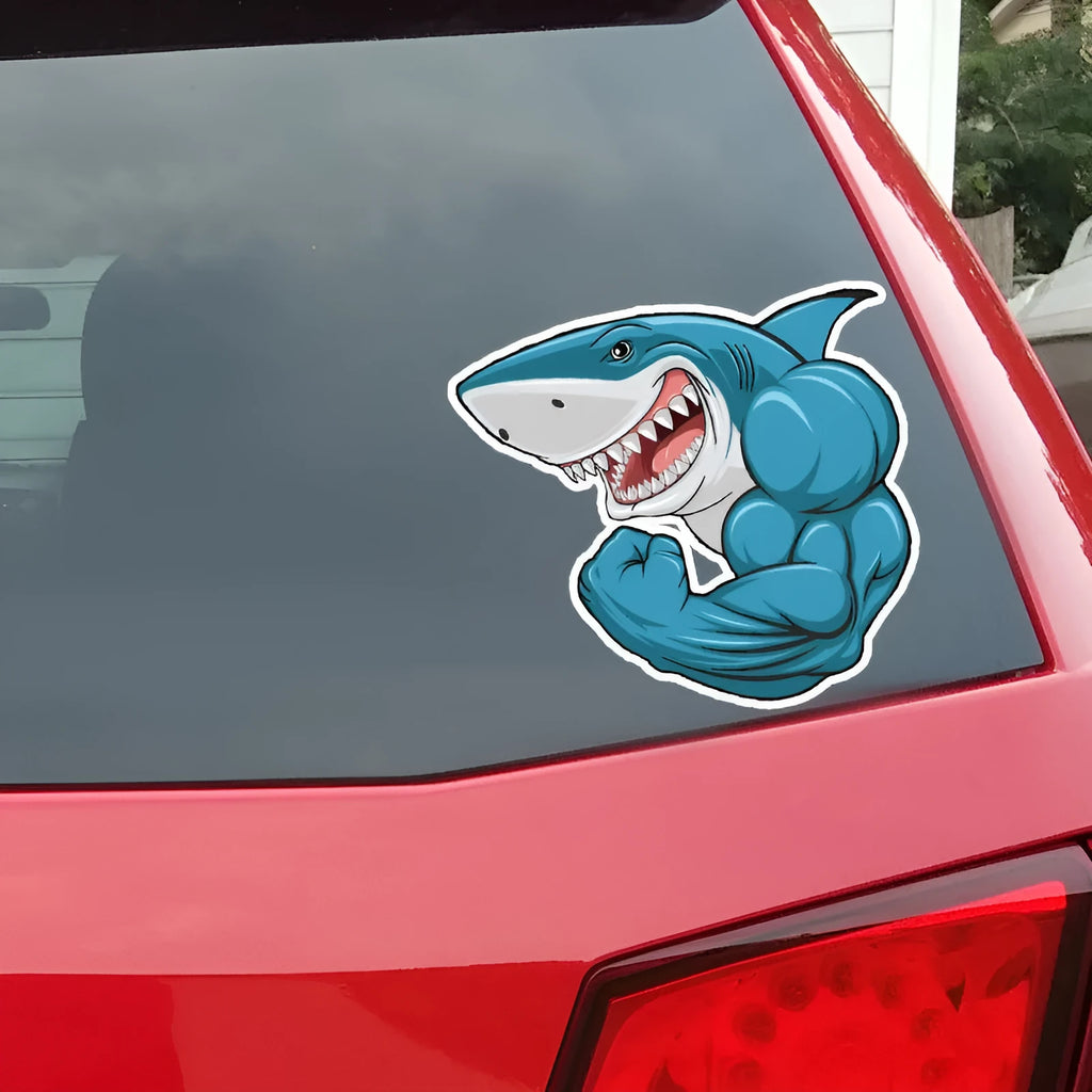 Bodybuilding shark 3D cartoon PVC car sticker, 15x14cm, reflective or non-reflective, single pack