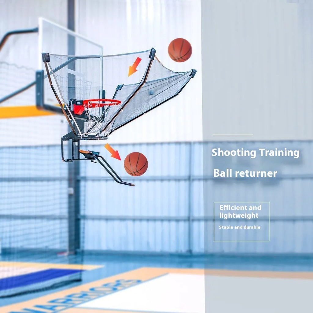 Portable automatic basketball training ball return unit with cowhide leather and iron frame.