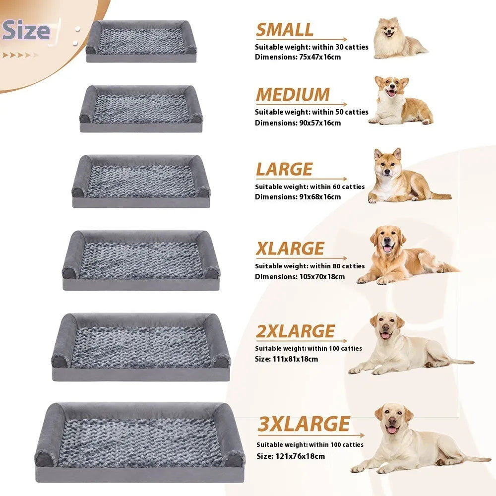 Grey U-shaped removable cover velvet dog sofa kennel bed showing sponge interior