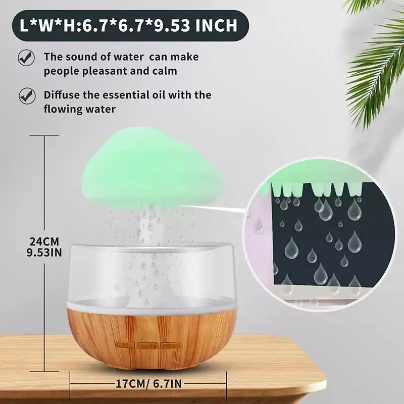 Desk humidifier with raining cloud design, essential oil diffuser, and mushroom lamp night light