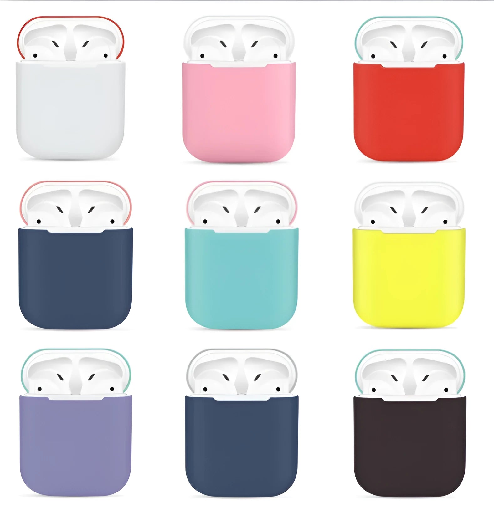 Soft black silicone protective cover for Apple AirPods charging case, shown with split design.