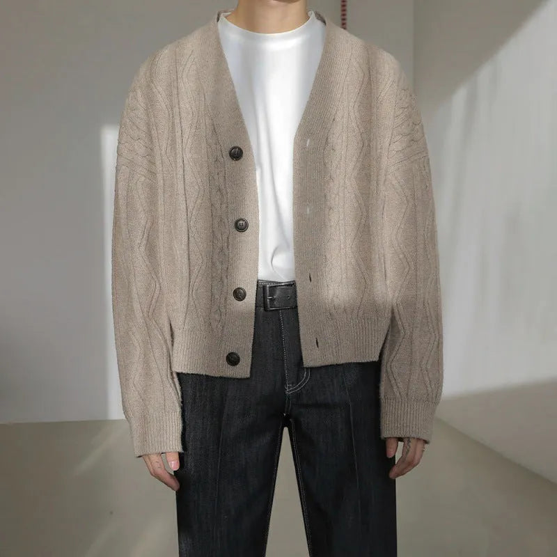 Womens loose fit chunky cardigan in Coffee Brown colour with long sleeves and thickened acrylic knit