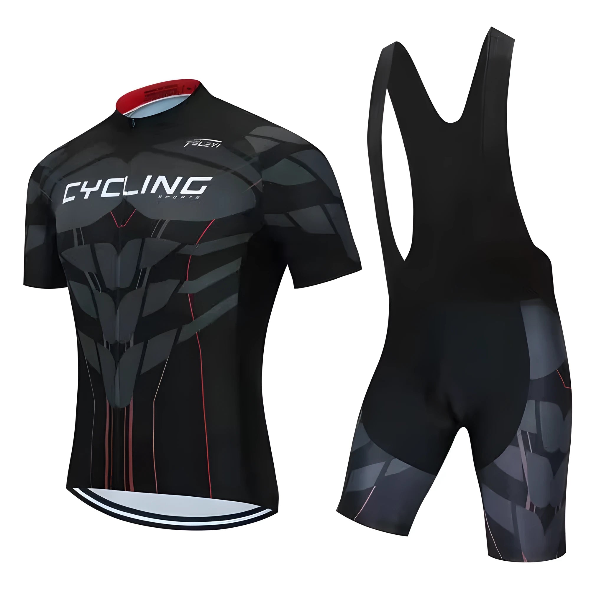 Cycling jersey and shorts set for summer road and mountain bike riding with moisture wicking properties