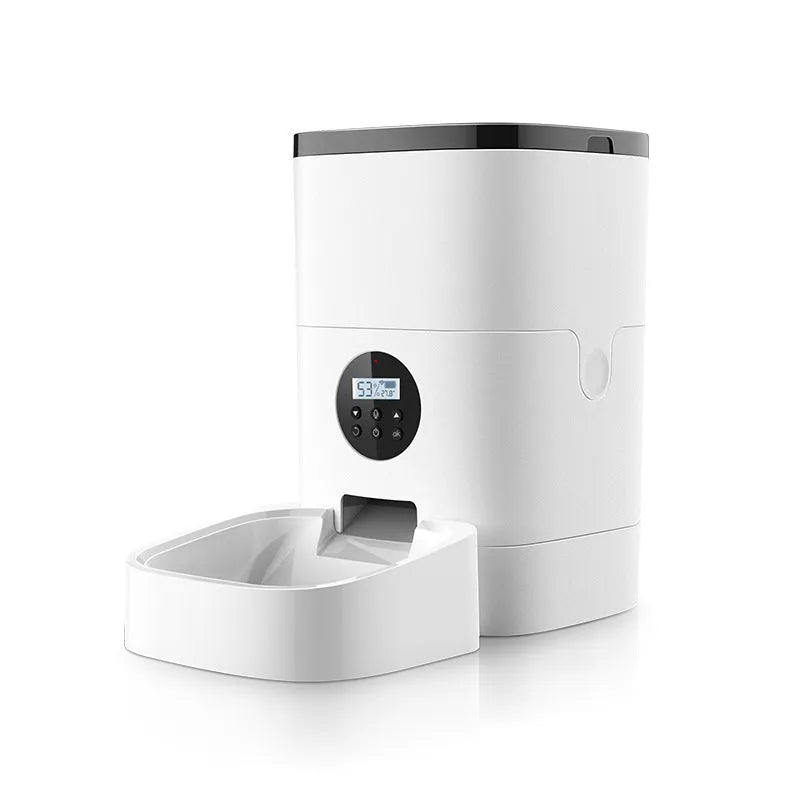 White 6L pet automatic feeder for cats and dogs with food-grade ABS body