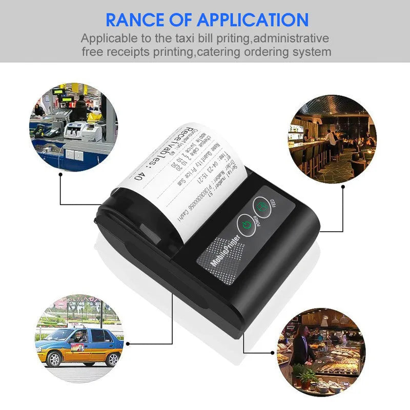 Blue plastic portable Bluetooth thermal printer for convenience store bill printing with UK EU US plug options