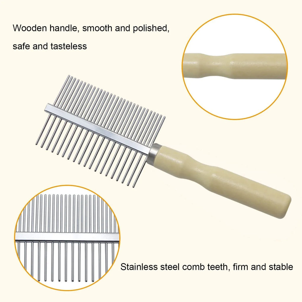 Wooden handle pet grooming comb with smooth round needles for dogs and cats
