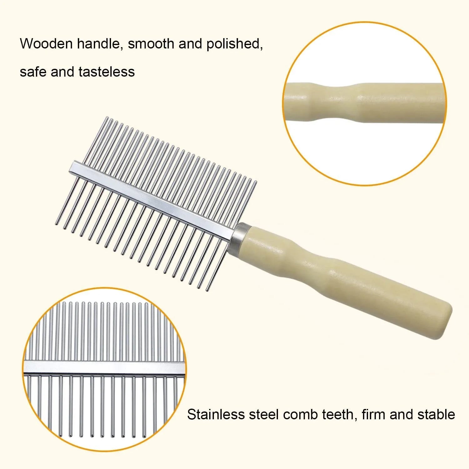 Wooden handle pet grooming comb with smooth round needles for dogs and cats