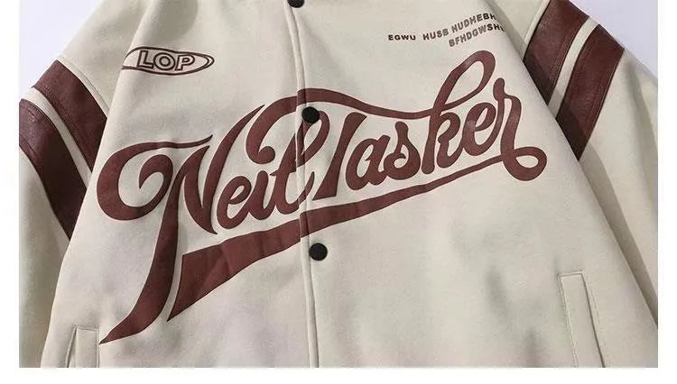 Loose-fit polyester baseball jacket with stand-up collar in lake blue, front view