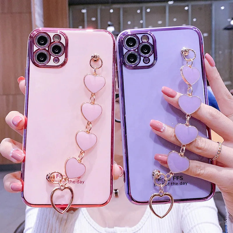 Silicone mobile phone case with built-in bracelet for Samsung Galaxy and iPhone XR in solid colours